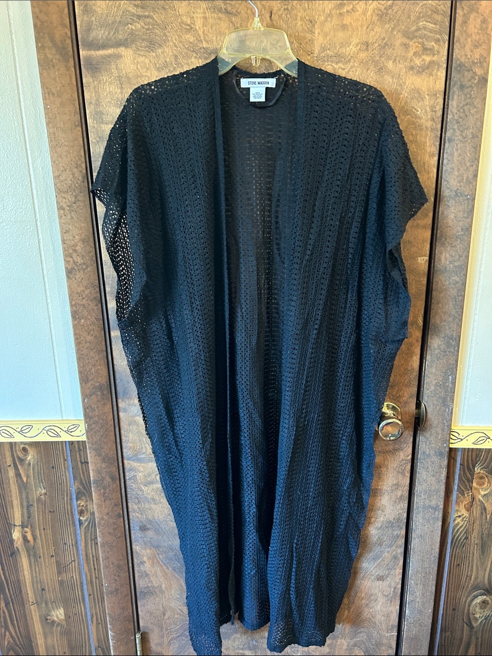 Steve Madden Black Openwork Knit Duster - Lightweight Women's Cardigan